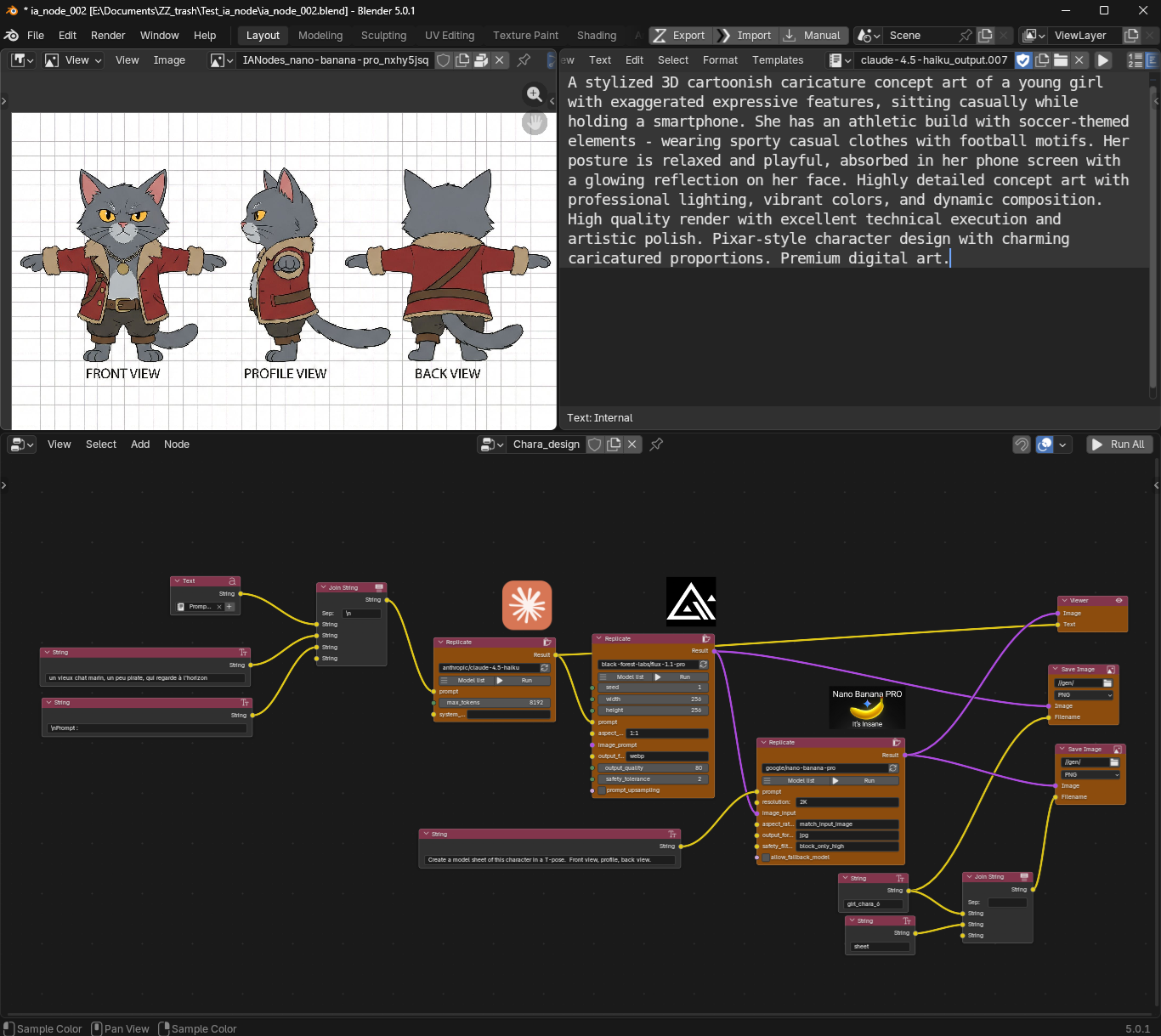 IA Nodes en action — génération d'une fiche personnage