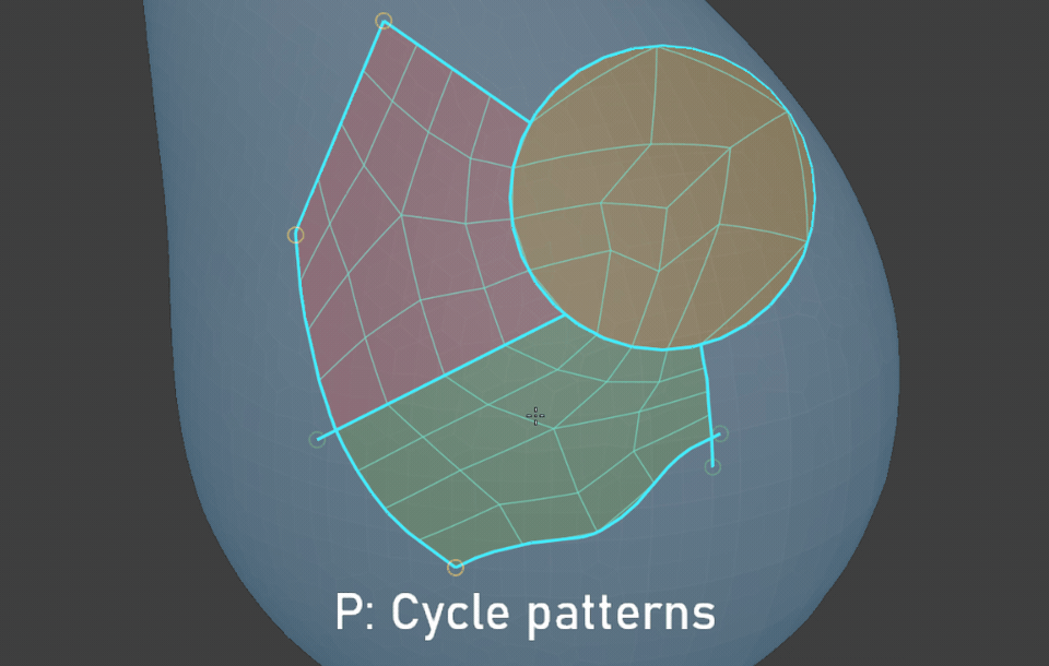 Switching between topology patterns, changing their orientation and adding an inset