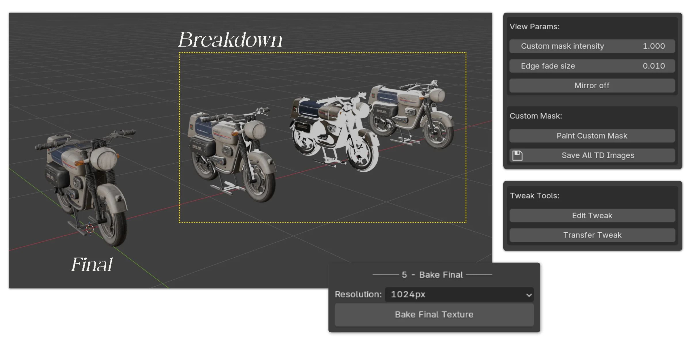 Assembly scene with Final, Breakdown and Tweak tools