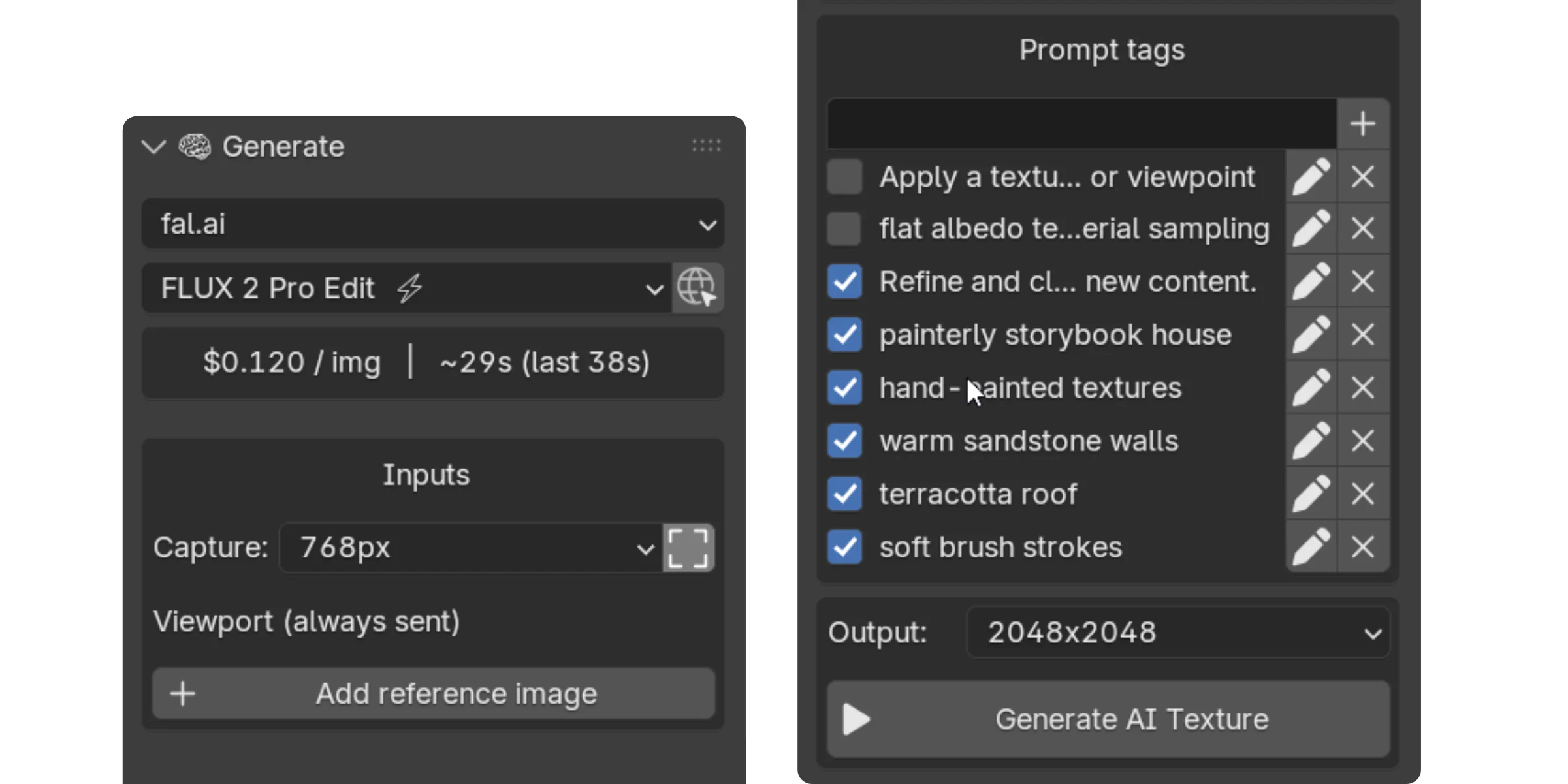 Texture Diffusion v2 Generate panel and prompt tags