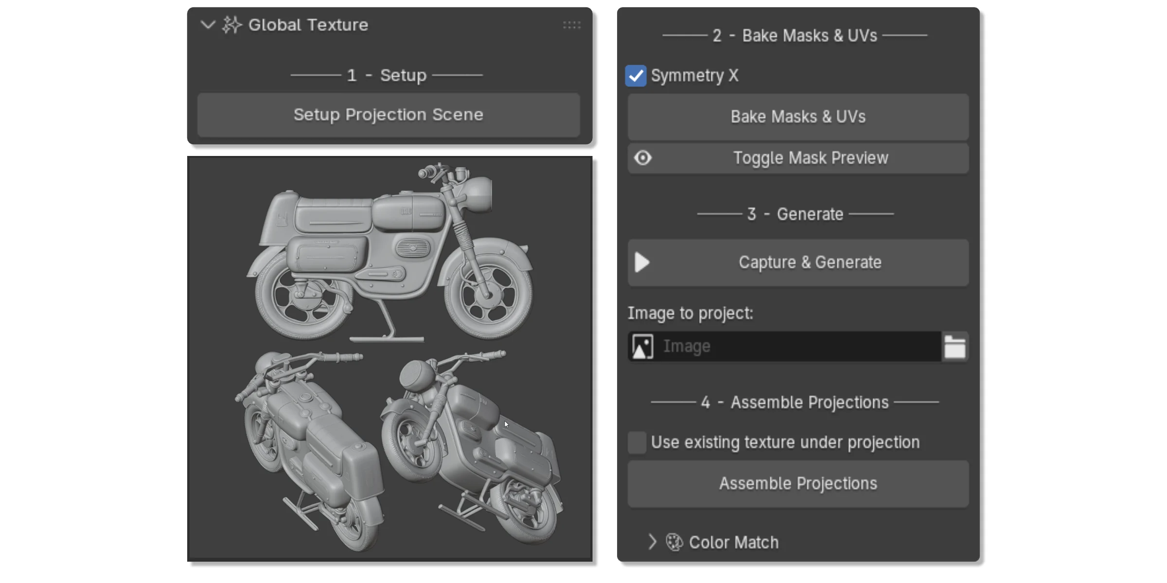 Global Texture panel and projection scene